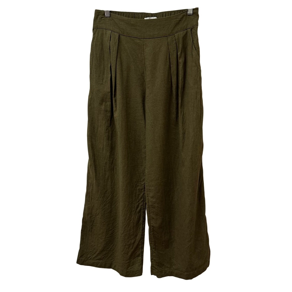 Abercrombie & Fitch Olive Green Linen Blend Wide Leg Pleated Pants High Rise